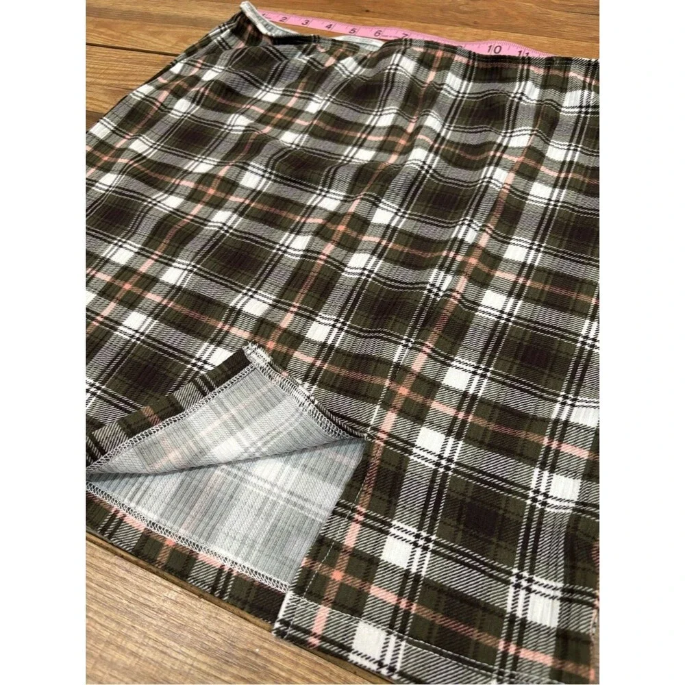 Just Polly New York Plaid Mini Skirt Size L Y2K Preppy Stretch Pull-On